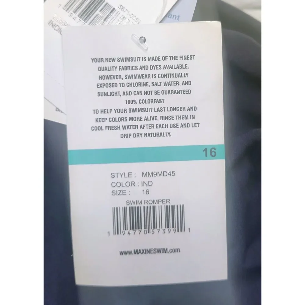 NWT Maxine Of Hollywood Swim Romper Size 16 Indigo MM9MD45 Summer Full Coverage - Picture 5 of 12